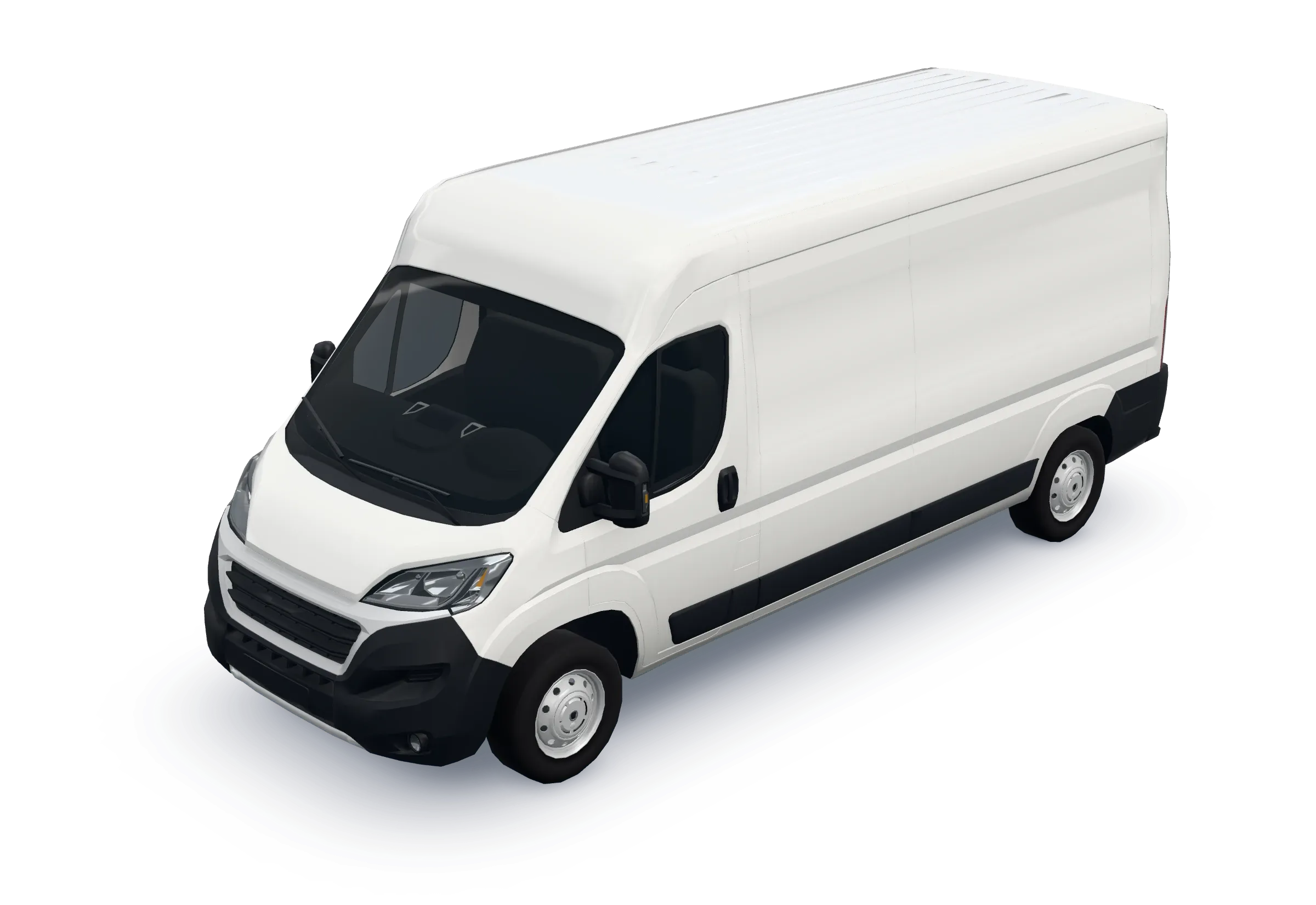 Fiat Ducato L3H2 en 3D vista de tres cuartos, con la cota de su caja de carga: 3,71 m.